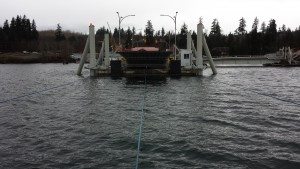 3 cables keep the ferry on course as it travels from Buckley Bay to Denman Island