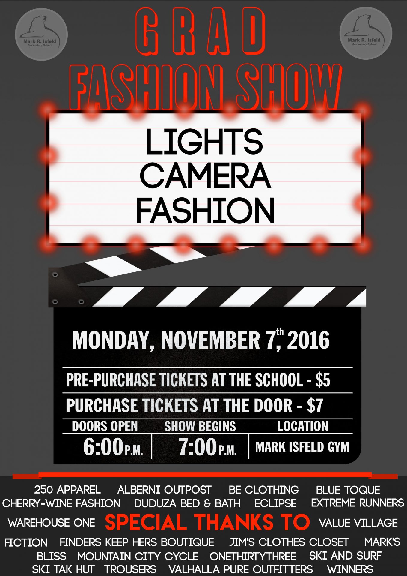 lights camera fashion mark r isfeld grad fashion show my marks work warehouse flyer bc