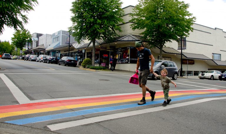 Rainbow crosswalk taking shape in downtown Courtenay