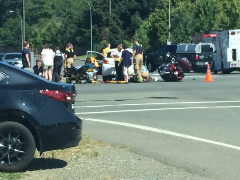 Three sent to hospital after motorcycle and car collide