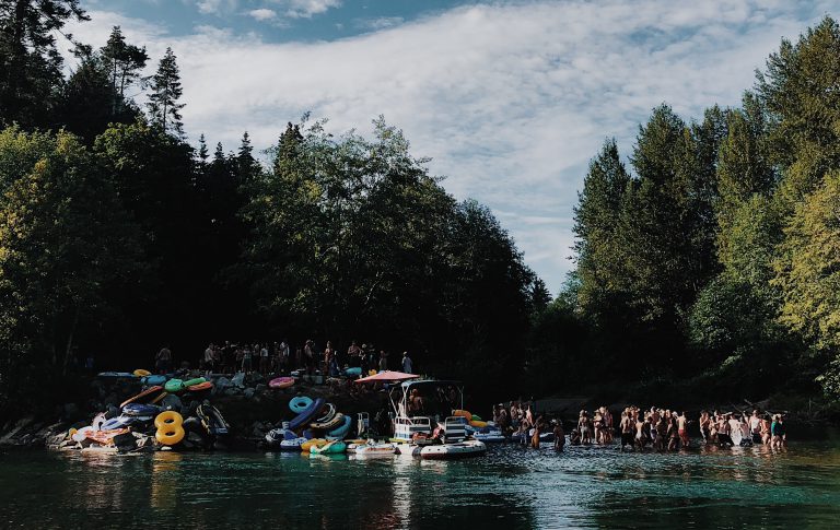 Wedding party tubes down Puntledge River