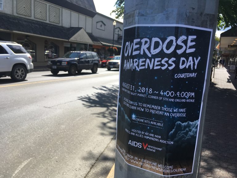 Overdose awareness event in downtown Courtenay today