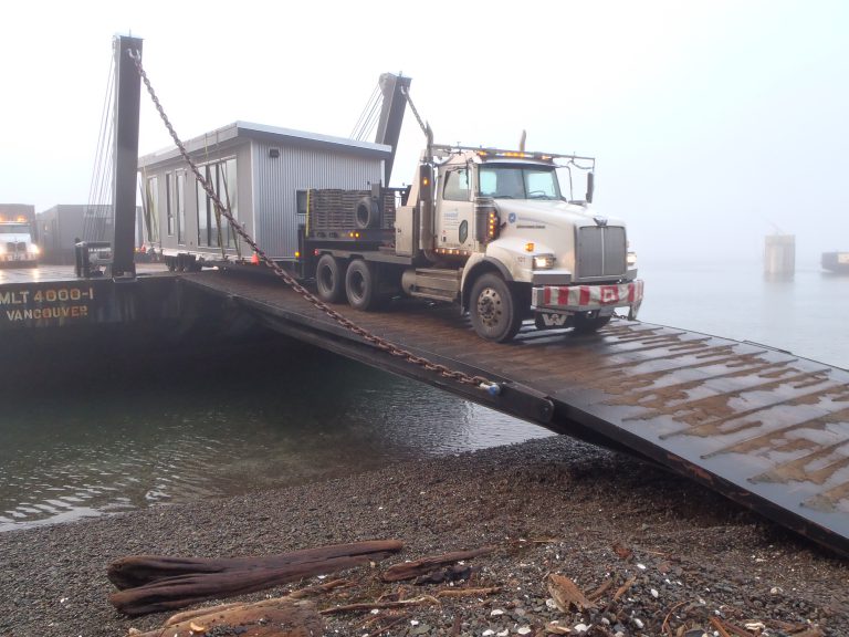 Modular structures delivered to Hornby Island as community school takes shape
