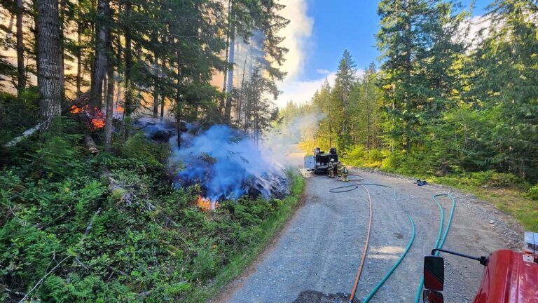Vehicle fire spreads into North Island woods, BC Wildfire on scene