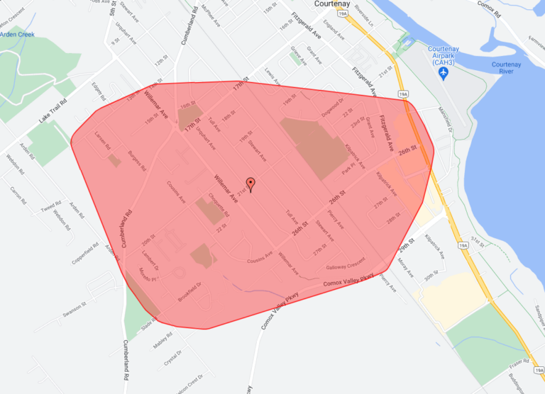 UPDATE: POWER RESTORED in downtown Courtenay after tree hit line
